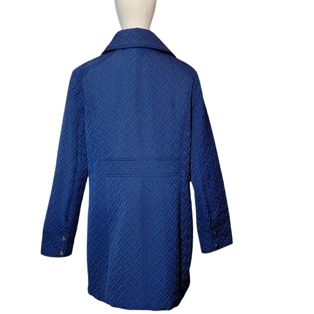 Anne Klein Blue Quilted A-Line Mid Length Snap Front Coat Size L/XL Chic - Picture 15 of 16